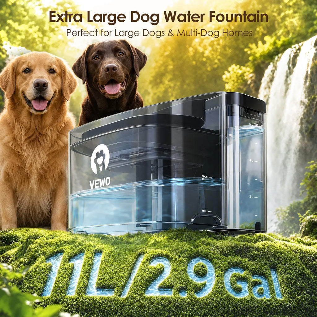 VEWO 11L Dog Water Fountain – No Spill, Ultra Quiet – 7 Days No Refill for Large Pets